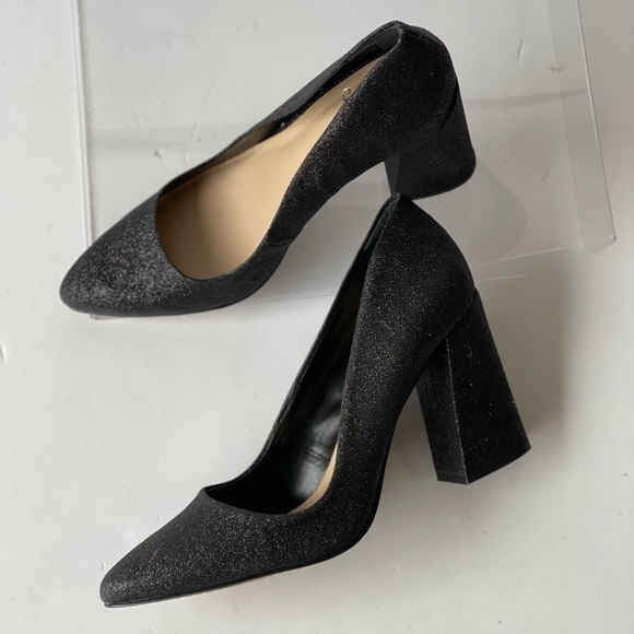 Vince Camuto Black Glitter Pumps Heels Block Heels Pointed Toe, Sz 8M - Picture 14 of 14